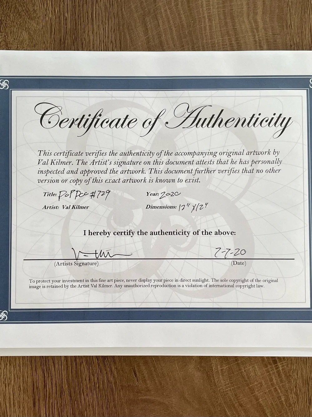 Original VAL KILMER I'm Your Huckleberry POP DOC Painted on Metal Wall Art Blue